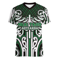 Custom Aotearoa Ngai Tahu Women V-Neck T-Shirt Maori Tribal Pattern Mix Poutama