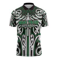 Custom Aotearoa Ngai Tahu Zipper Polo Shirt Maori Tribal Pattern Mix Poutama LT05 Green - Polynesian Pride