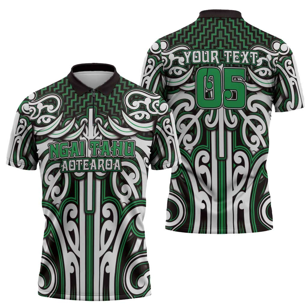Custom Aotearoa Ngai Tahu Zipper Polo Shirt Maori Tribal Pattern Mix Poutama LT05 - Polynesian Pride