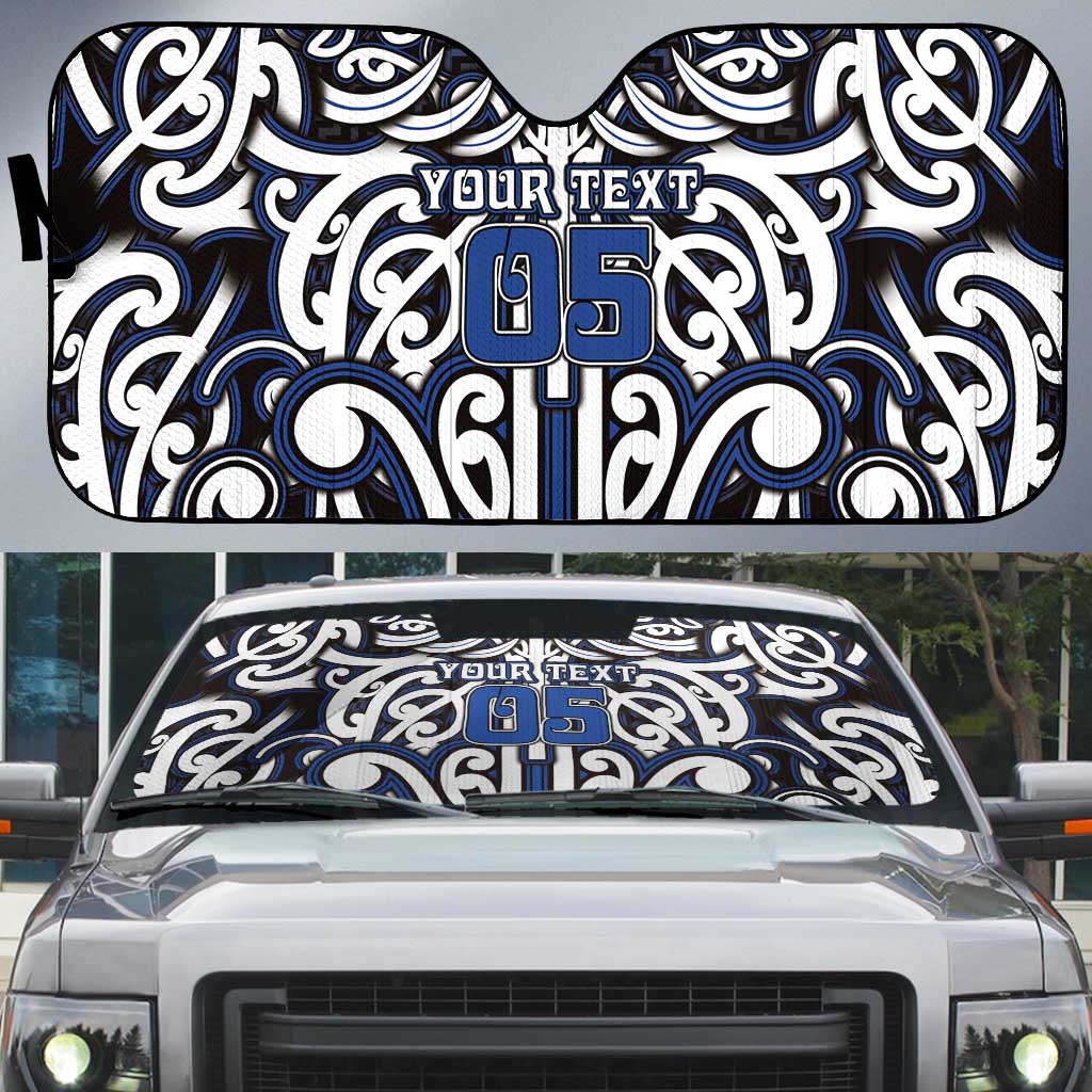 Custom Aotearoa Ngati Tuwharetoa Auto Sun Shade Maori Tribal Pattern Mix Poutama LT05 Navy - Polynesian Pride