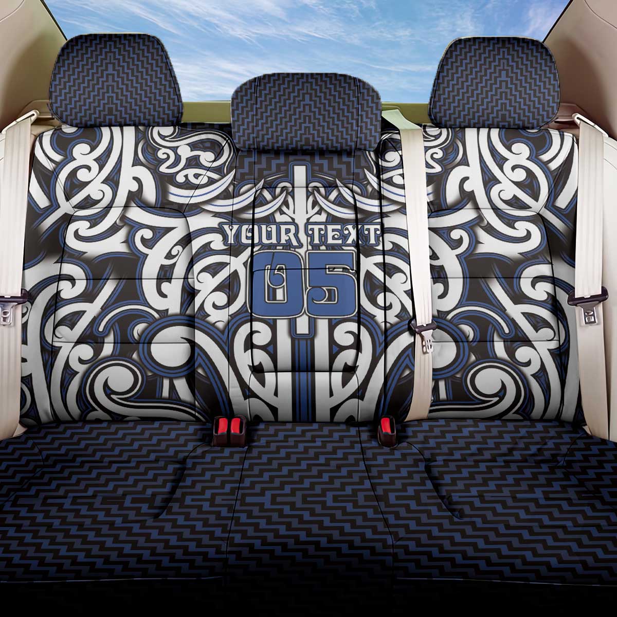 Custom Aotearoa Ngati Tuwharetoa Back Car Seat Cover Maori Tribal Pattern Mix Poutama LT05 One Size Navy - Polynesian Pride