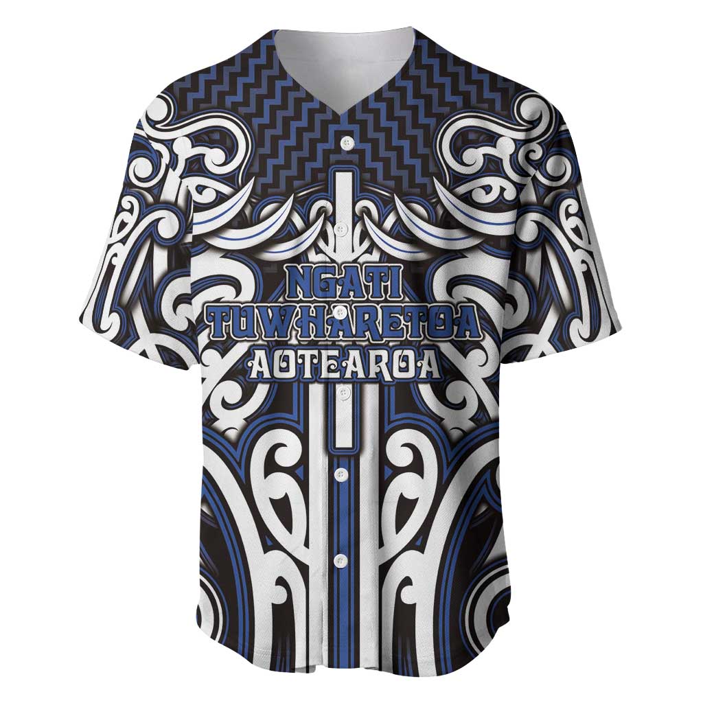 Custom Aotearoa Ngati Tuwharetoa Baseball Jersey Maori Tribal Pattern Mix Poutama LT05 Navy - Polynesian Pride