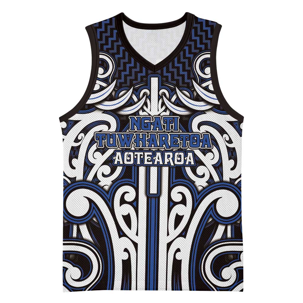 Custom Aotearoa Ngati Tuwharetoa Basketball Jersey Maori Tribal Pattern Mix Poutama LT05 Unisex Navy - Polynesian Pride
