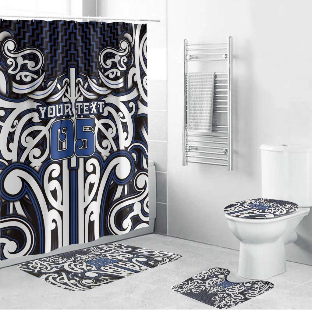Custom Aotearoa Ngati Tuwharetoa Bathroom Set Maori Tribal Pattern Mix Poutama LT05 Bathroom Set (4 pcs) Navy - Polynesian Pride