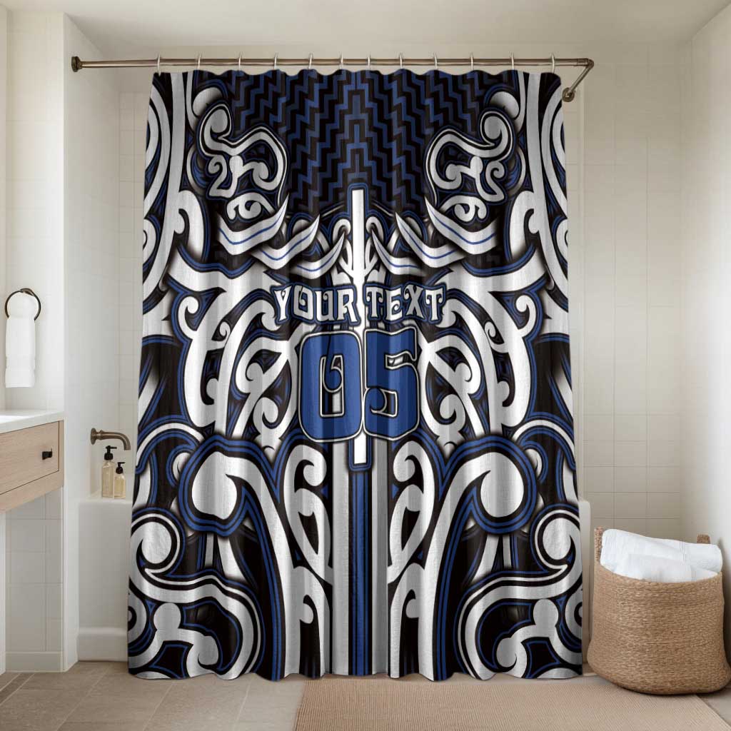 Custom Aotearoa Ngati Tuwharetoa Bathroom Set Maori Tribal Pattern Mix Poutama LT05 Shower Curtain Only Navy - Polynesian Pride