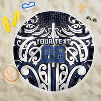 Custom Aotearoa Ngati Tuwharetoa Beach Blanket Maori Tribal Pattern Mix Poutama LT05 One Size 150cm Navy - Polynesian Pride