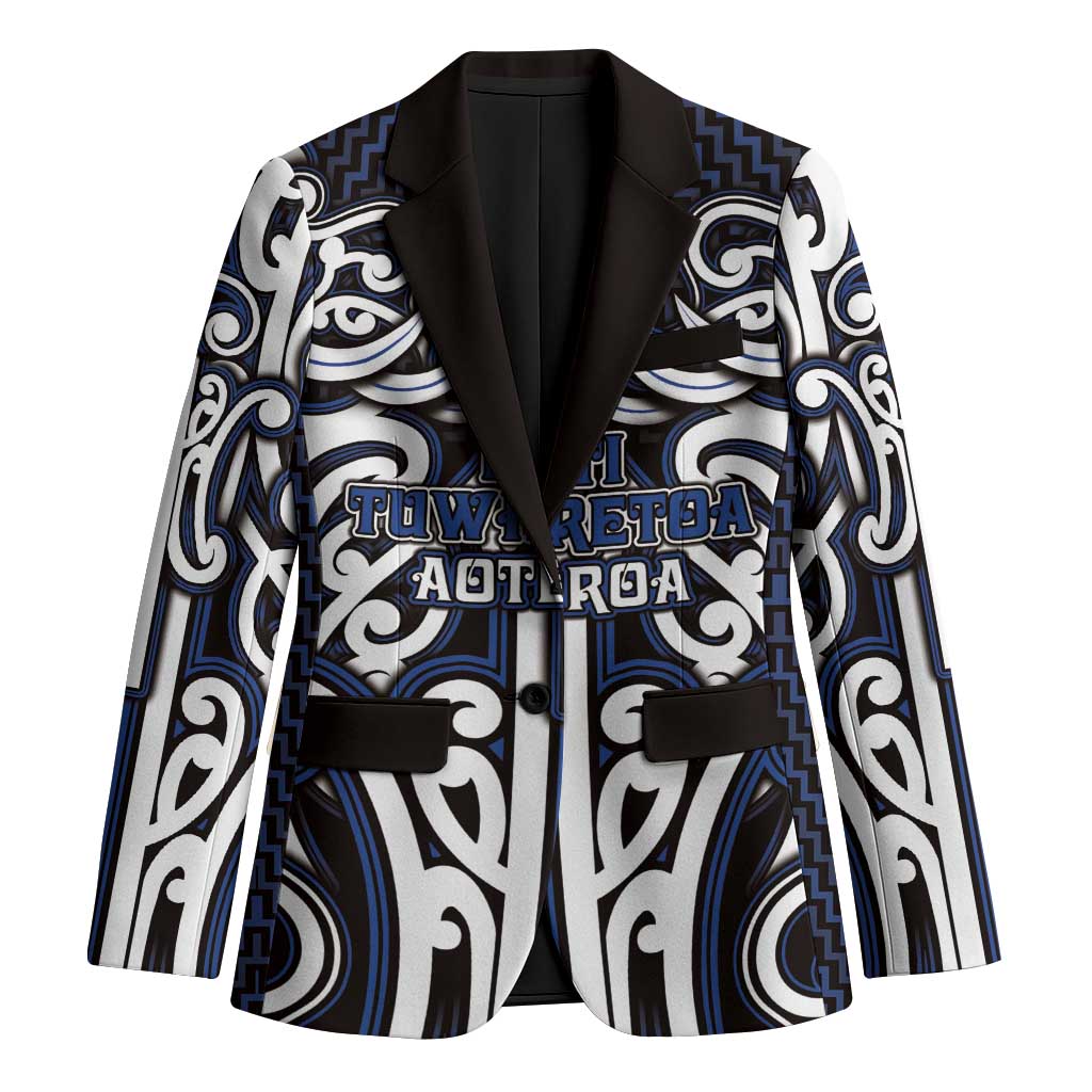 Custom Aotearoa Ngati Tuwharetoa Blazer Maori Tribal Pattern Mix Poutama LT05 Unisex Navy - Polynesian Pride