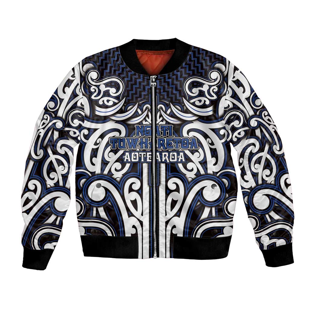 Custom Aotearoa Ngati Tuwharetoa Bomber Jacket Maori Tribal Pattern Mix Poutama LT05 Unisex Navy - Polynesian Pride