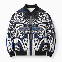 Custom Aotearoa Ngati Tuwharetoa Bomber Puffer Jacket Maori Tribal Pattern Mix Poutama LT05 Unisex Navy - Polynesian Pride