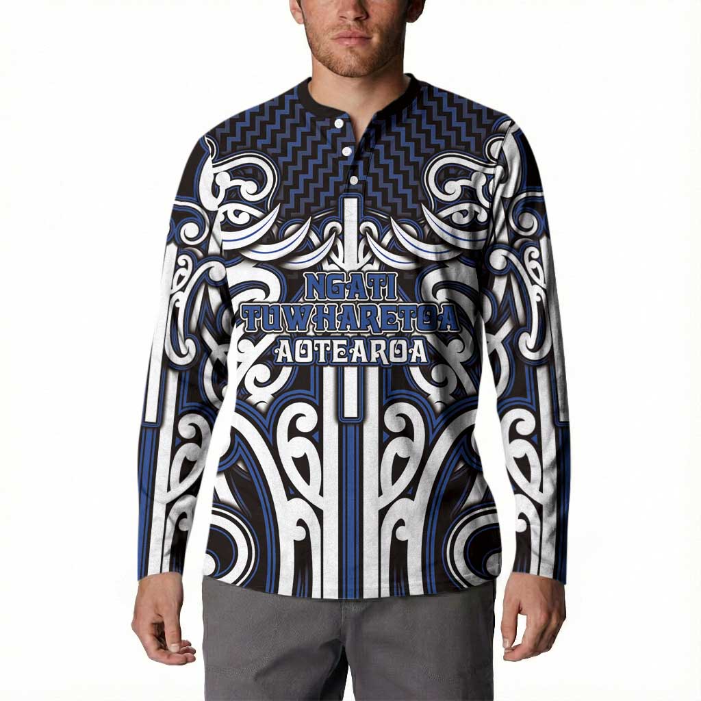 Custom Aotearoa Ngati Tuwharetoa Button Sweatshirt Maori Tribal Pattern Mix Poutama LT05 - Polynesian Pride