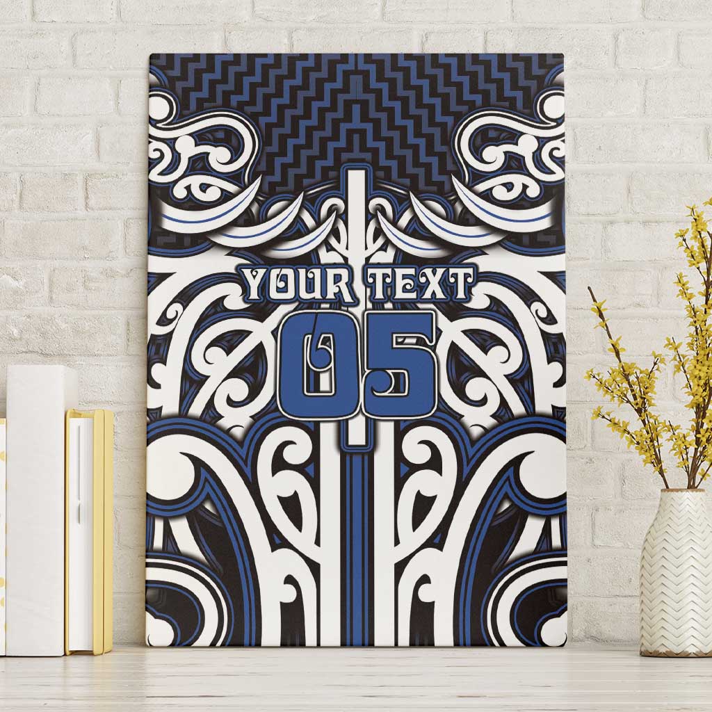 Custom Aotearoa Ngati Tuwharetoa Canvas Wall Art Maori Tribal Pattern Mix Poutama LT05 Without Frame Navy - Polynesian Pride
