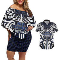 Custom Aotearoa Ngati Tuwharetoa Couples Matching Off Shoulder Short Dress and Hawaiian Shirt Maori Tribal Pattern Mix Poutama