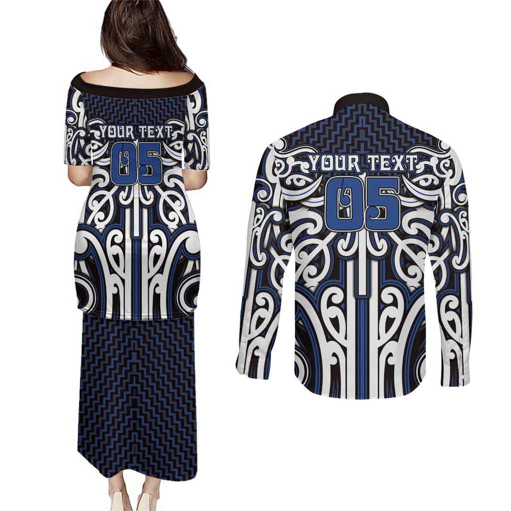 Custom Aotearoa Ngati Tuwharetoa Couples Matching Puletasi and Long Sleeve Button Shirt Maori Tribal Pattern Mix Poutama LT05 - Polynesian Pride