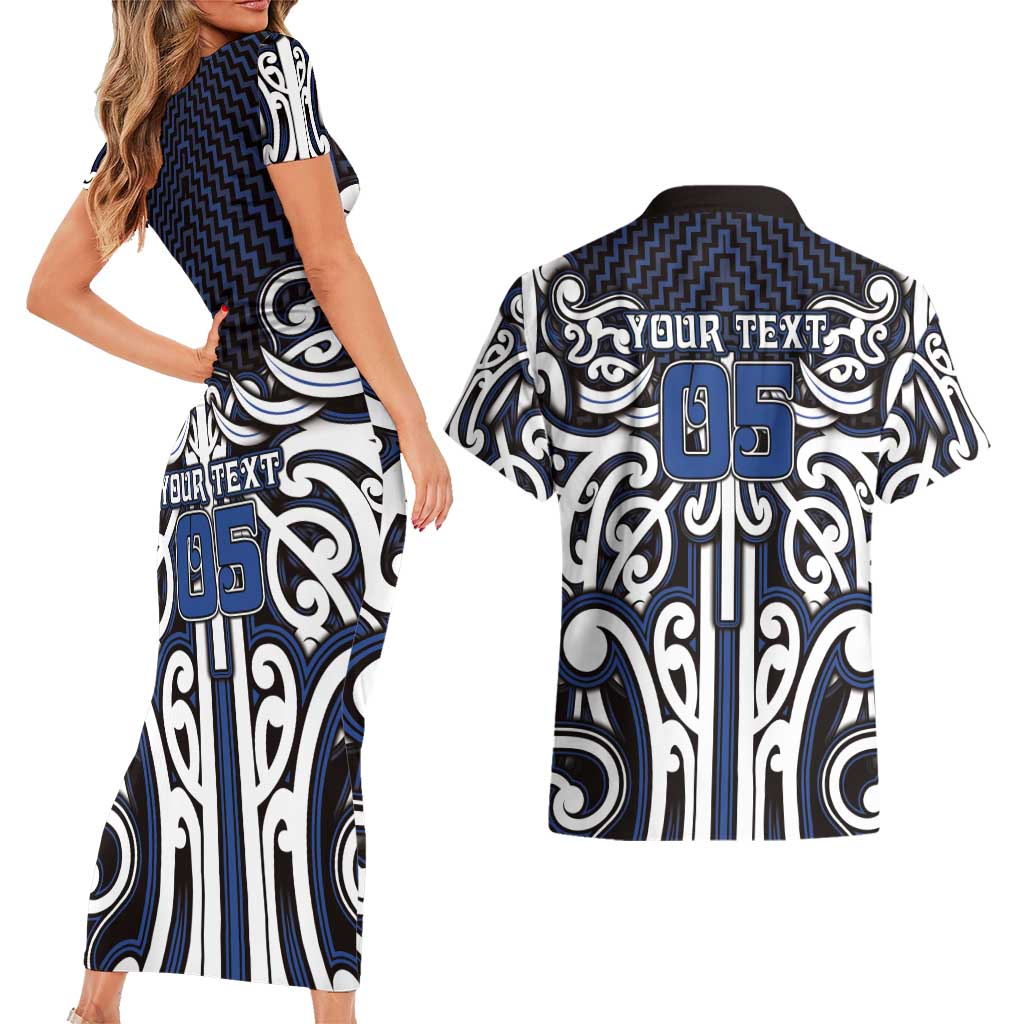 Custom Aotearoa Ngati Tuwharetoa Couples Matching Short Sleeve Bodycon Dress and Hawaiian Shirt Maori Tribal Pattern Mix Poutama