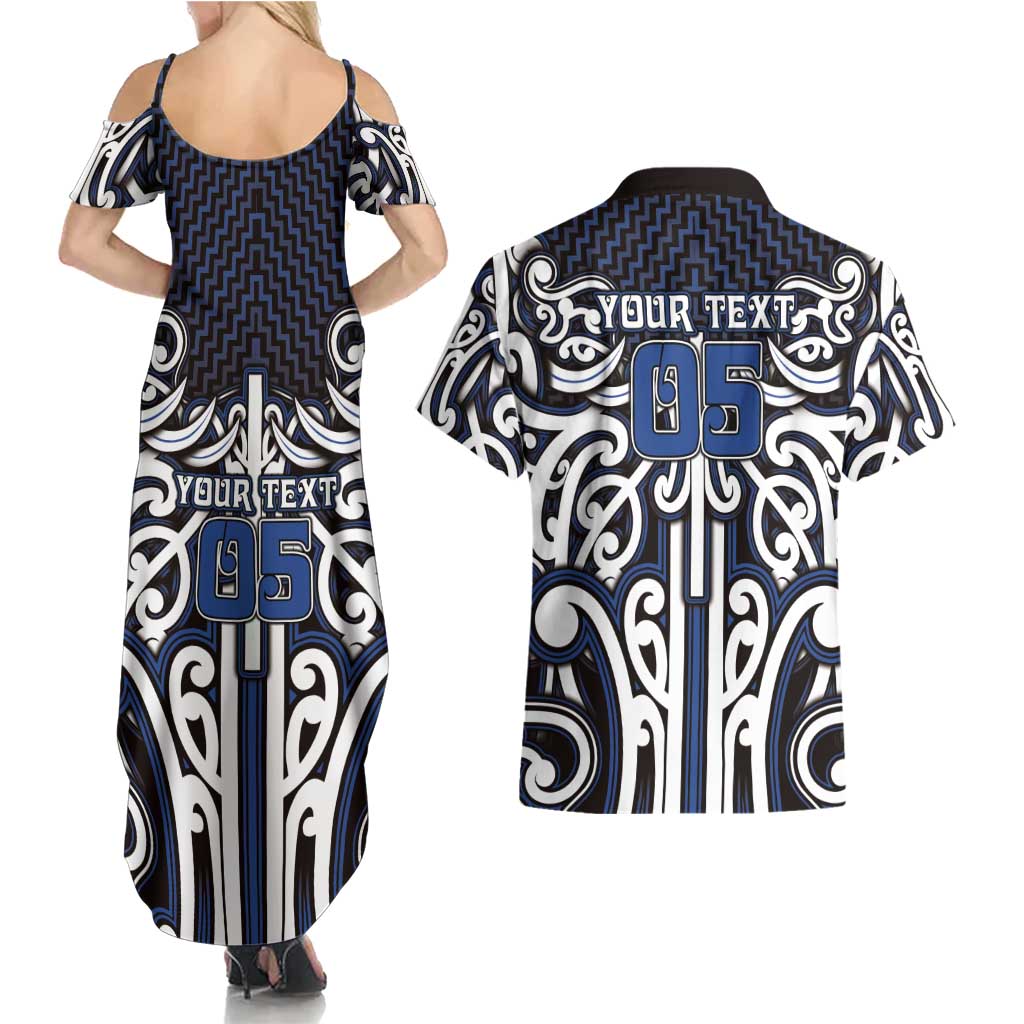 Custom Aotearoa Ngati Tuwharetoa Couples Matching Summer Maxi Dress and Hawaiian Shirt Maori Tribal Pattern Mix Poutama