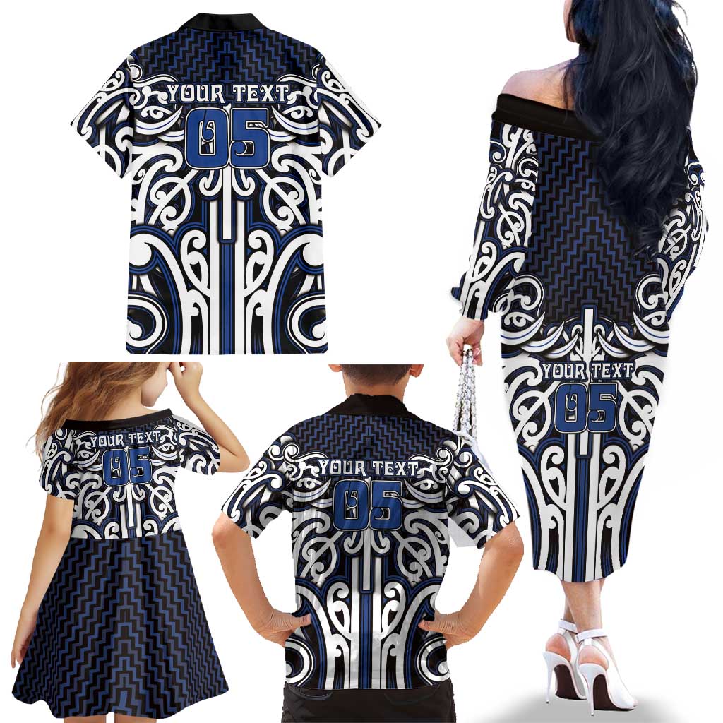 Custom Aotearoa Ngati Tuwharetoa Family Matching Off The Shoulder Long Sleeve Dress and Hawaiian Shirt Maori Tribal Pattern Mix Poutama