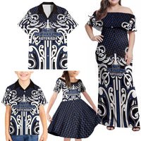 Custom Aotearoa Ngati Tuwharetoa Family Matching Off Shoulder Maxi Dress and Hawaiian Shirt Maori Tribal Pattern Mix Poutama