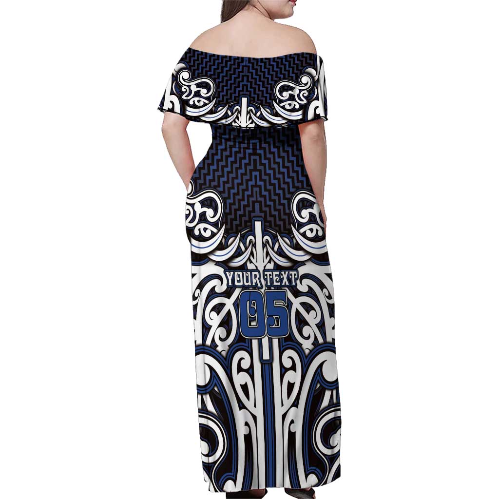 Custom Aotearoa Ngati Tuwharetoa Family Matching Off Shoulder Maxi Dress and Hawaiian Shirt Maori Tribal Pattern Mix Poutama