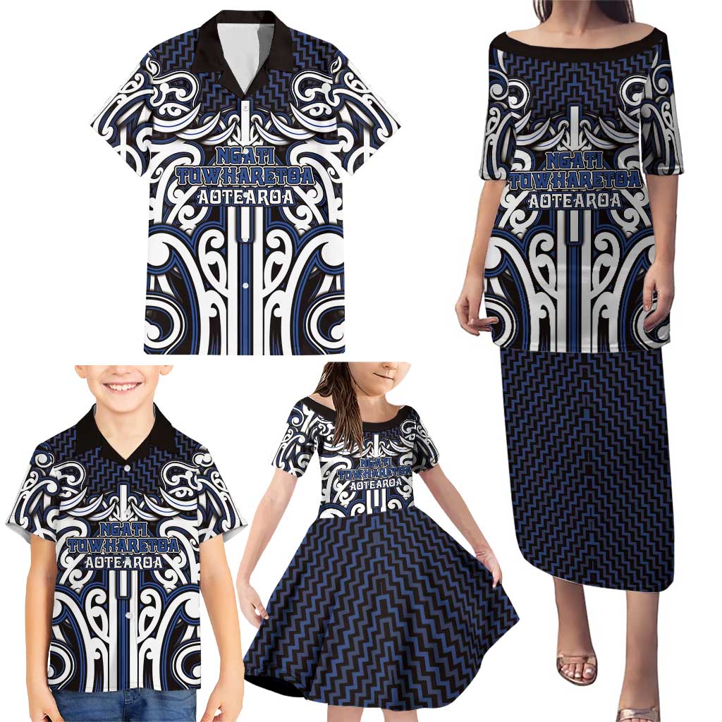Custom Aotearoa Ngati Tuwharetoa Family Matching Puletasi and Hawaiian Shirt Maori Tribal Pattern Mix Poutama