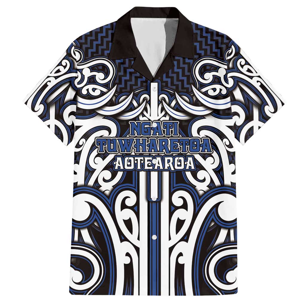 Custom Aotearoa Ngati Tuwharetoa Hawaiian Shirt Maori Tribal Pattern Mix Poutama LT05 Navy - Polynesian Pride