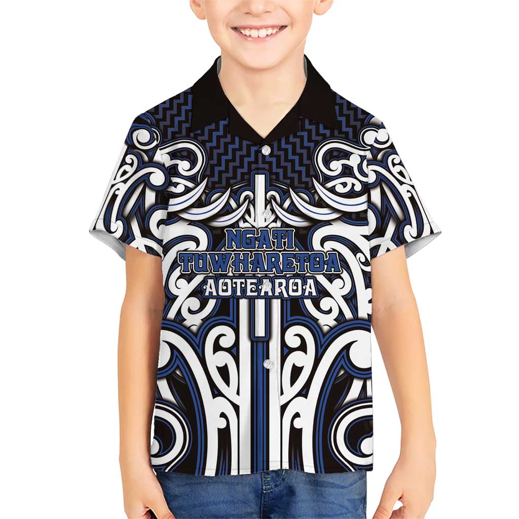 Custom Aotearoa Ngati Tuwharetoa Kid Hawaiian Shirt Maori Tribal Pattern Mix Poutama