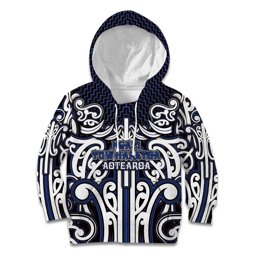 Custom Aotearoa Ngati Tuwharetoa Kid Hoodie Maori Tribal Pattern Mix Poutama LT05 Hoodie Navy - Polynesian Pride