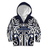 Custom Aotearoa Ngati Tuwharetoa Kid Hoodie Maori Tribal Pattern Mix Poutama LT05 Zip Hoodie Navy - Polynesian Pride