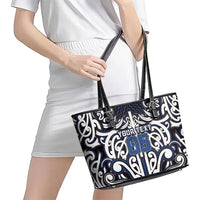 Custom Aotearoa Ngati Tuwharetoa Leather Tote Bag Maori Tribal Pattern Mix Poutama LT05 - Polynesian Pride