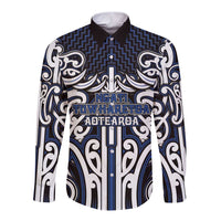 Custom Aotearoa Ngati Tuwharetoa Long Sleeve Button Shirt Maori Tribal Pattern Mix Poutama LT05 Unisex Navy - Polynesian Pride