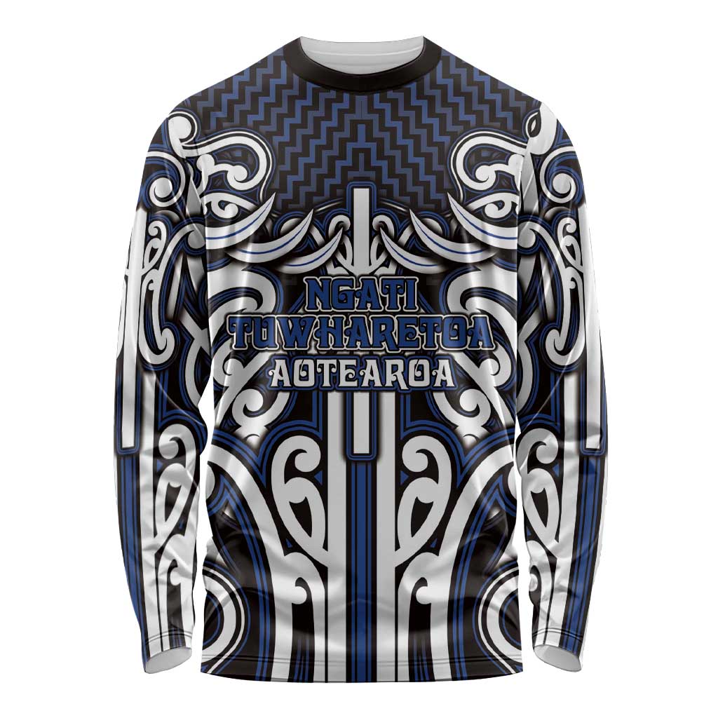 Custom Aotearoa Ngati Tuwharetoa Long Sleeve Shirt Maori Tribal Pattern Mix Poutama LT05 Unisex Navy - Polynesian Pride