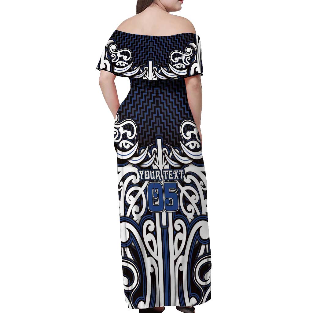 Custom Aotearoa Ngati Tuwharetoa Off Shoulder Maxi Dress Maori Tribal Pattern Mix Poutama LT05 - Polynesian Pride