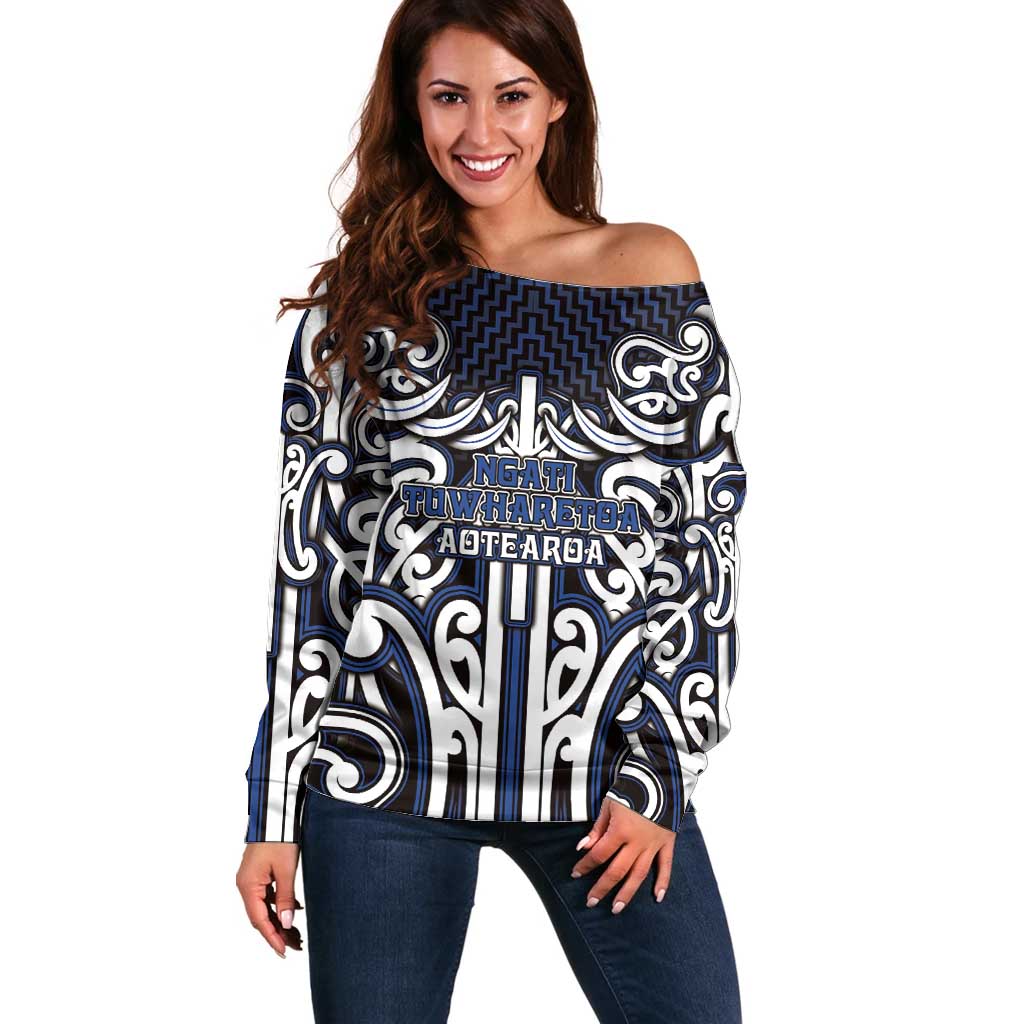 Custom Aotearoa Ngati Tuwharetoa Off Shoulder Sweater Maori Tribal Pattern Mix Poutama