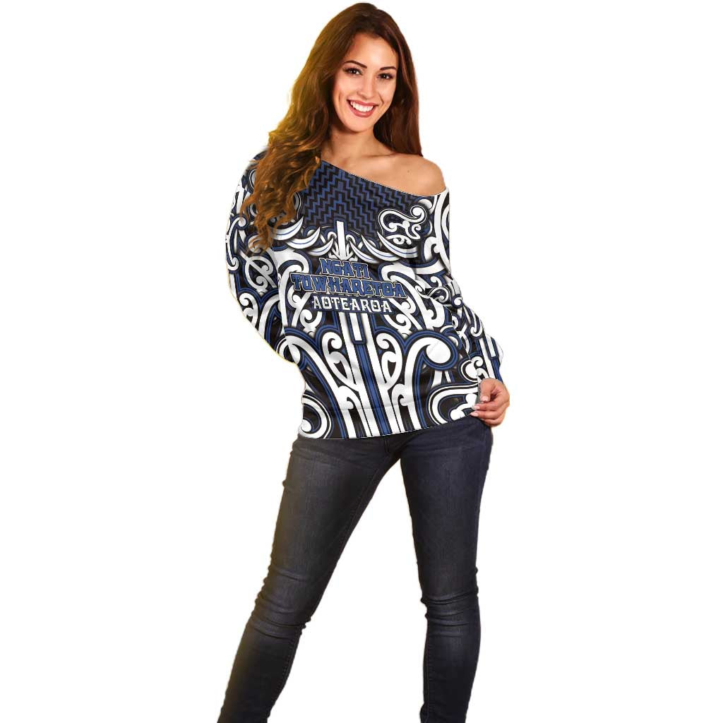 Custom Aotearoa Ngati Tuwharetoa Off Shoulder Sweater Maori Tribal Pattern Mix Poutama
