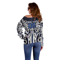 Custom Aotearoa Ngati Tuwharetoa Off Shoulder Sweater Maori Tribal Pattern Mix Poutama