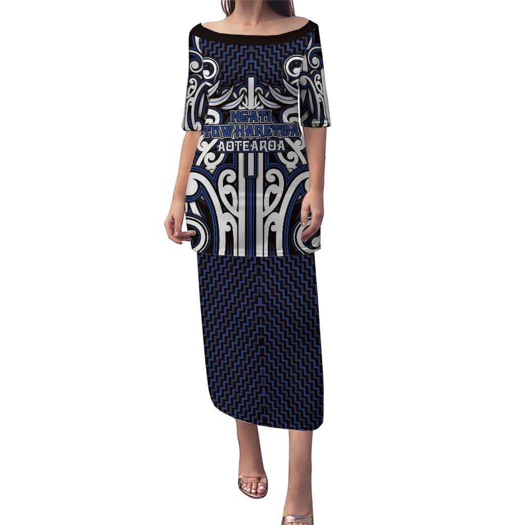 Custom Aotearoa Ngati Tuwharetoa Puletasi Maori Tribal Pattern Mix Poutama LT05 Long Dress Navy - Polynesian Pride