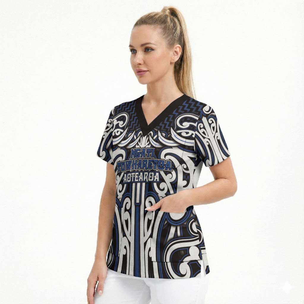 Custom Aotearoa Ngati Tuwharetoa Scrub Top Maori Tribal Pattern Mix Poutama LT05 - Polynesian Pride