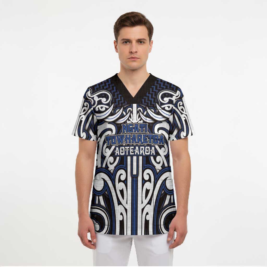 Custom Aotearoa Ngati Tuwharetoa Scrub Top Maori Tribal Pattern Mix Poutama LT05 - Polynesian Pride
