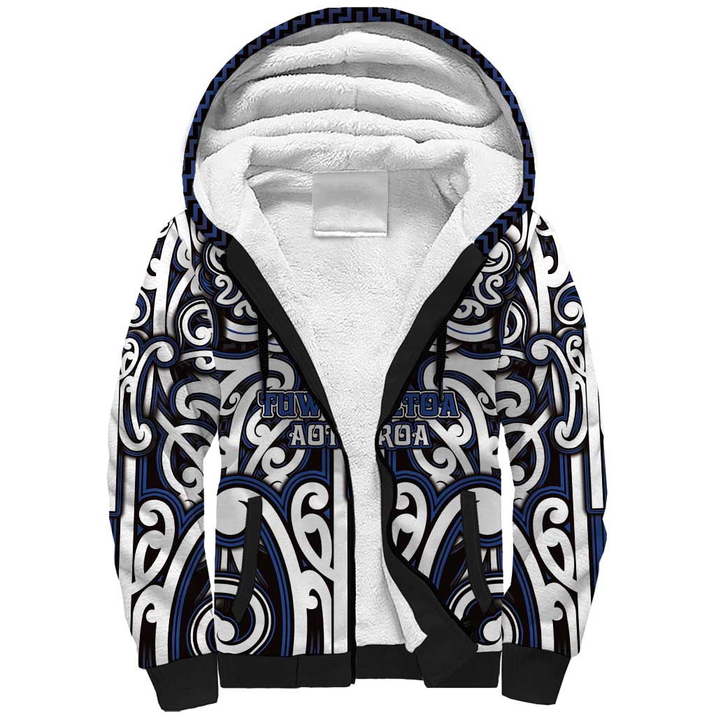 Custom Aotearoa Ngati Tuwharetoa Sherpa Hoodie Maori Tribal Pattern Mix Poutama LT05 Unisex Navy - Polynesian Pride