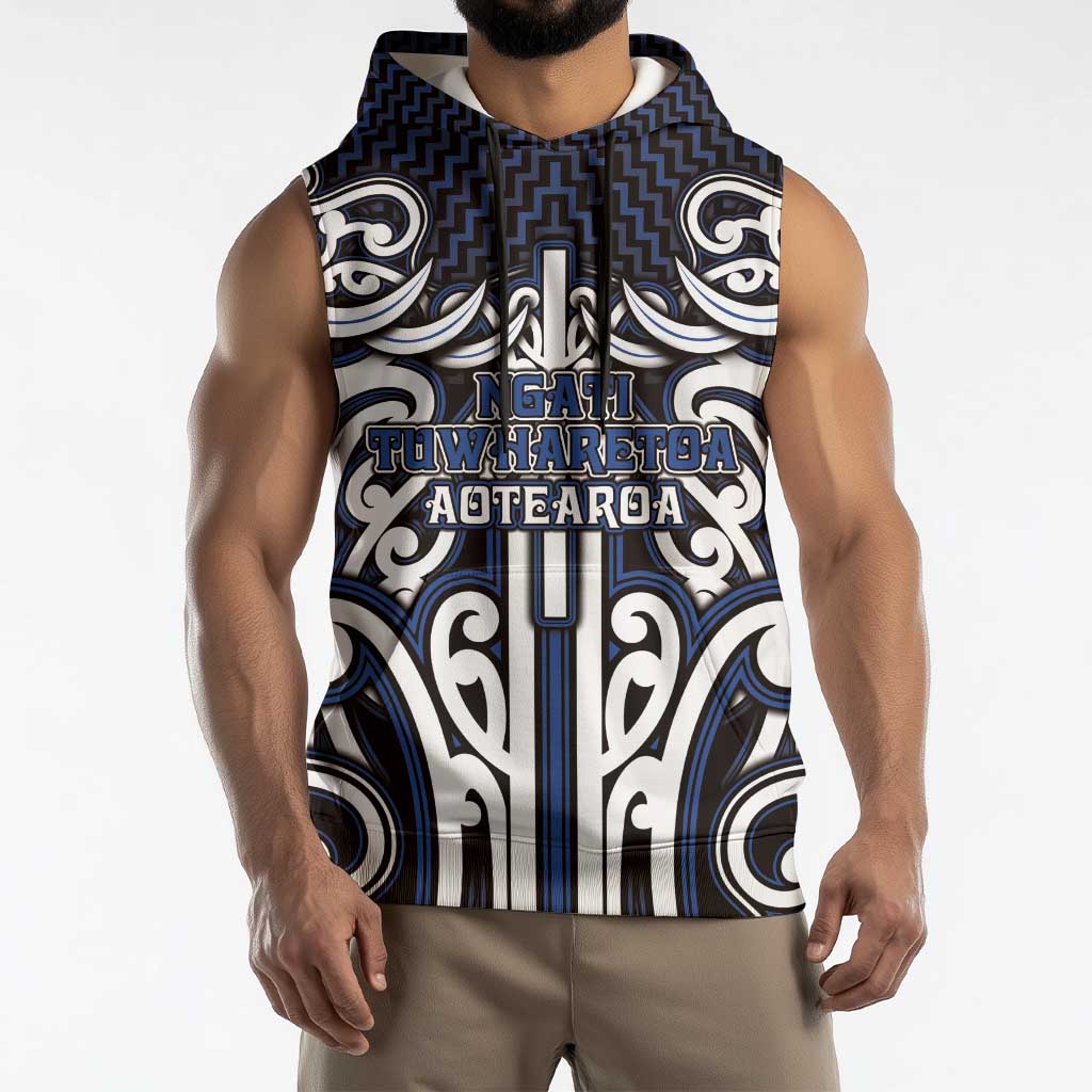Custom Aotearoa Ngati Tuwharetoa Sleeveless Hoodie Maori Tribal Pattern Mix Poutama LT05 - Polynesian Pride