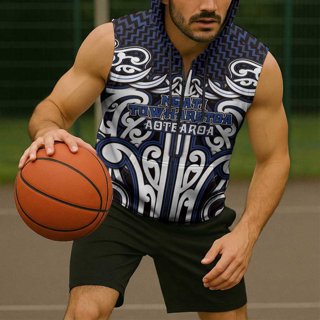 Custom Aotearoa Ngati Tuwharetoa Sleeveless Zip Hoodie Maori Tribal Pattern Mix Poutama LT05 - Polynesian Pride