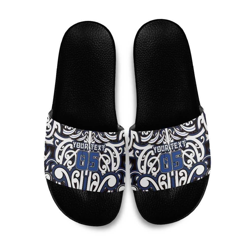 Custom Aotearoa Ngati Tuwharetoa Slide Sandals Maori Tribal Pattern Mix Poutama LT05 Navy - Polynesian Pride