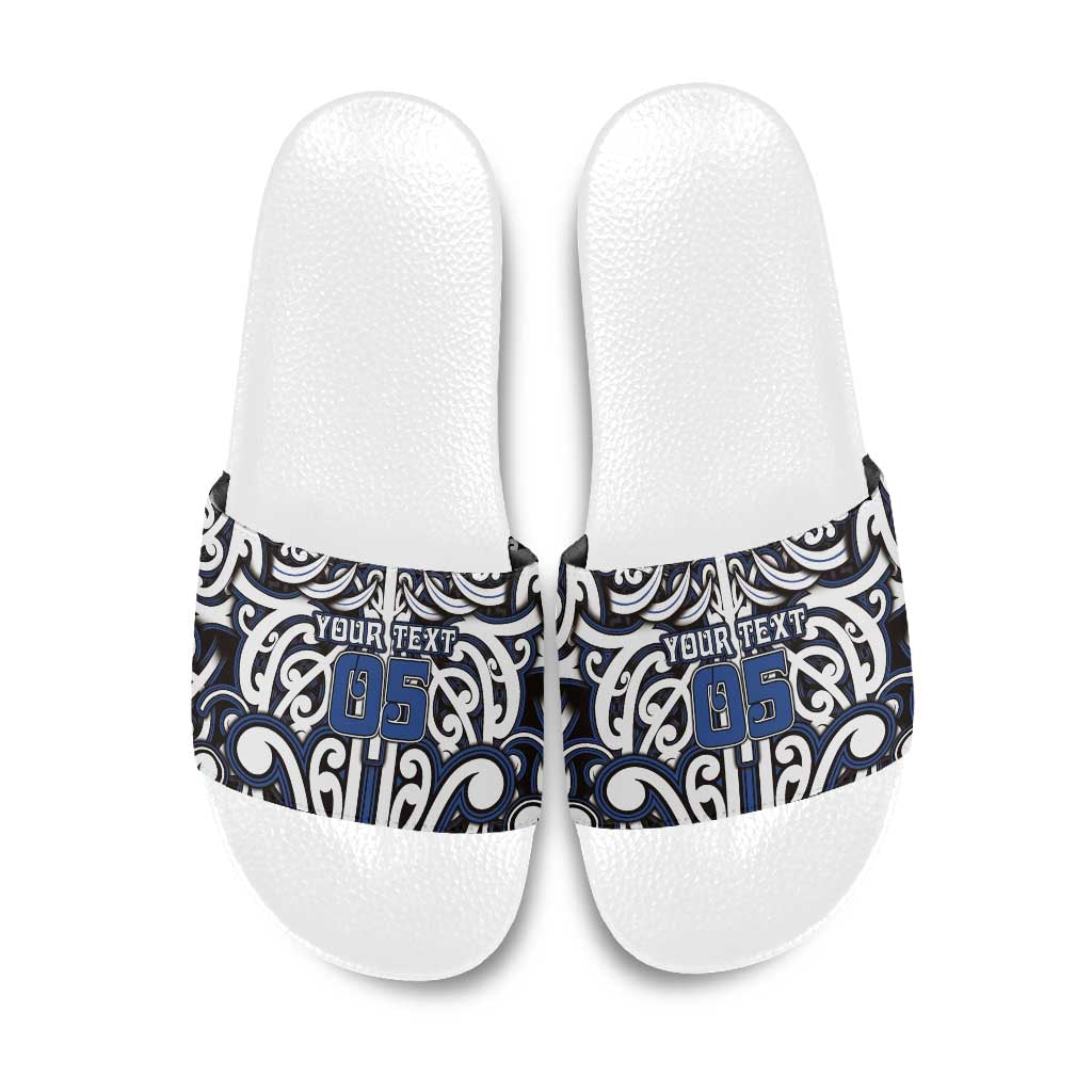 Custom Aotearoa Ngati Tuwharetoa Slide Sandals Maori Tribal Pattern Mix Poutama LT05 Navy - Polynesian Pride