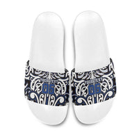 Custom Aotearoa Ngati Tuwharetoa Slide Sandals Maori Tribal Pattern Mix Poutama LT05 Navy - Polynesian Pride