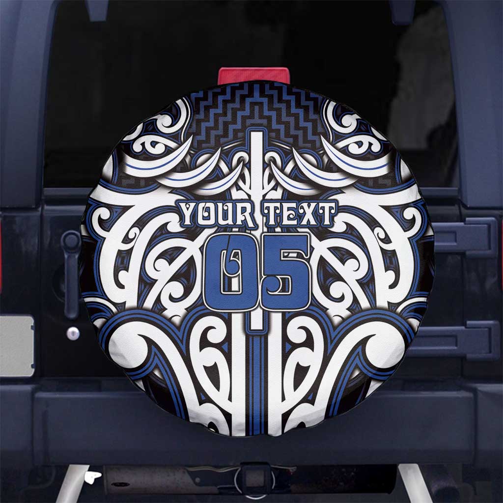 Custom Aotearoa Ngati Tuwharetoa Spare Tire Cover Maori Tribal Pattern Mix Poutama LT05 No hole Navy - Polynesian Pride