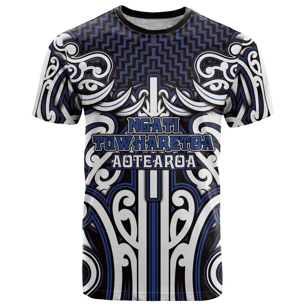 Custom Aotearoa Ngati Tuwharetoa T Shirt Maori Tribal Pattern Mix Poutama LT05 Navy - Polynesian Pride