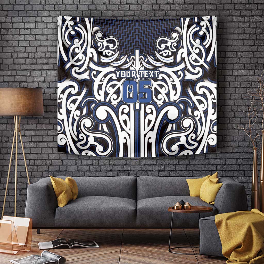 Custom Aotearoa Ngati Tuwharetoa Tapestry Maori Tribal Pattern Mix Poutama LT05 Navy - Polynesian Pride