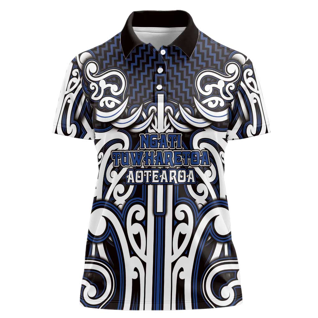 Custom Aotearoa Ngati Tuwharetoa Women Polo Shirt Maori Tribal Pattern Mix Poutama LT05 Female Navy - Polynesian Pride