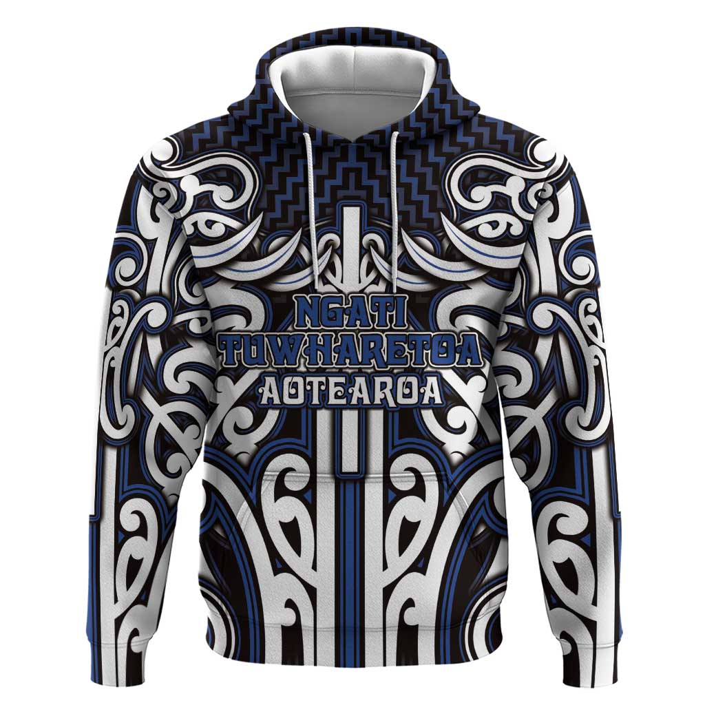 Custom Aotearoa Ngati Tuwharetoa Zip Hoodie Maori Tribal Pattern Mix Poutama LT05 Pullover Hoodie Navy - Polynesian Pride