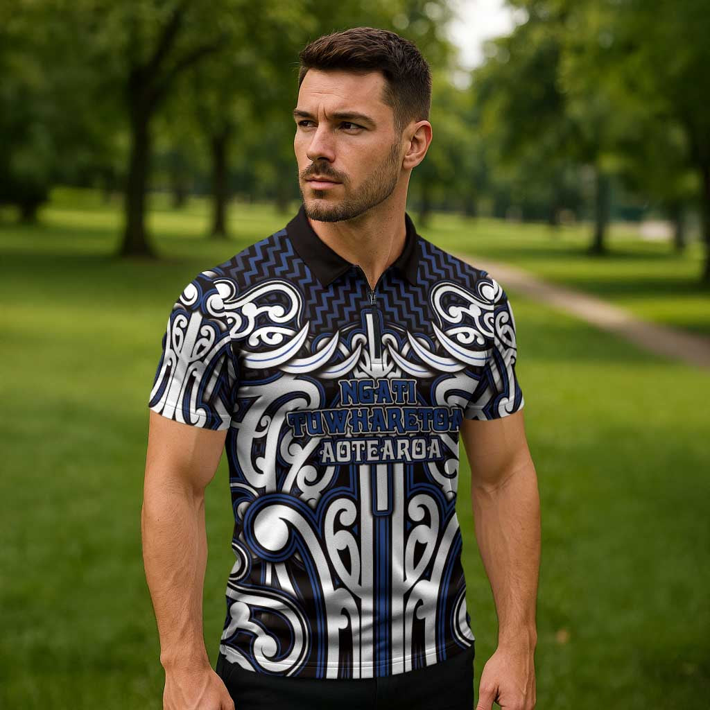Custom Aotearoa Ngati Tuwharetoa Zipper Polo Shirt Maori Tribal Pattern Mix Poutama LT05 - Polynesian Pride