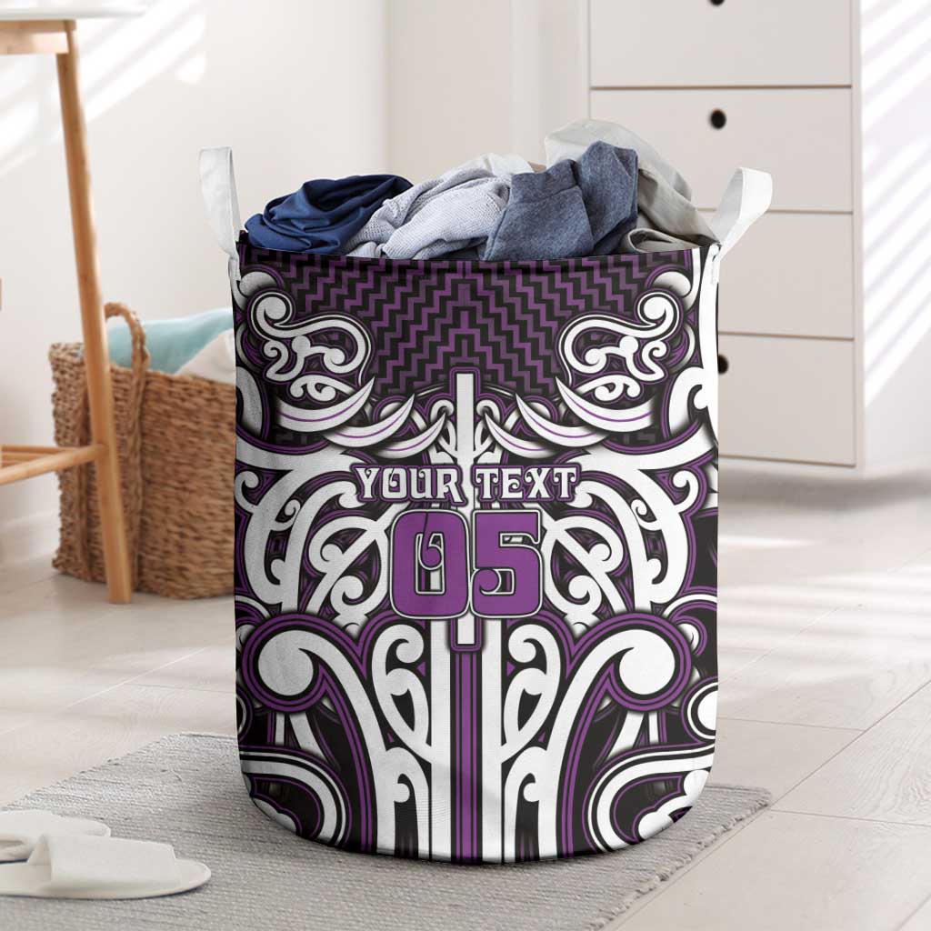 Custom Aotearoa Rangitane Laundry Basket Maori Tribal Pattern Mix Poutama LT05 Purple - Polynesian Pride